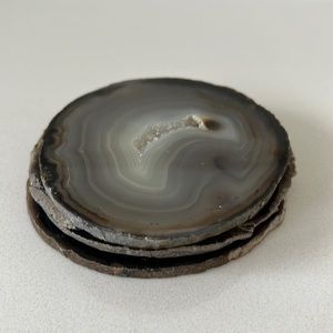 Agate black rock coasters geode set of 4 natural bohemian home crystals